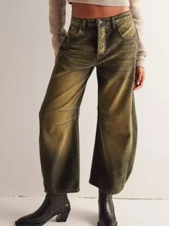 Barrel Leg Jeans For Women - Horseshoe Cut Baggy Wide Leg Denim Trousers With Seam Detail - Spring Casual Streetwear 2026