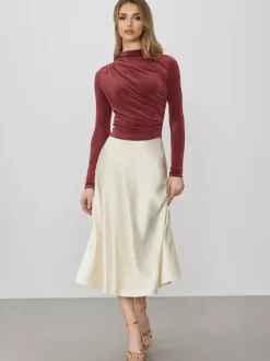 Basic T-Shirt For Women Long Sleeves Pleated Half Turtleneck Slim Fit Spring Tops 2026