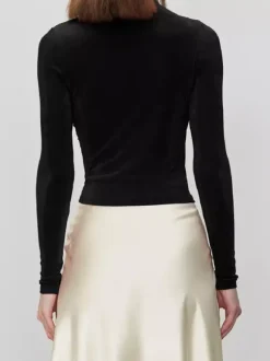 Basic T-Shirt For Women Long Sleeves Pleated Half Turtleneck Slim Fit Spring Tops 2026