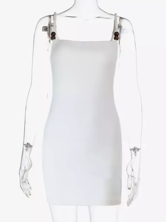 Beaded Strap Women's Mini Dress - Minimalist White Cami Bodycon - Coastal Grandmother Summer Vacation Beach Dress 2026