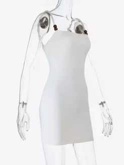 Beaded Strap Women's Mini Dress - Minimalist White Cami Bodycon - Coastal Grandmother Summer Vacation Beach Dress 2026