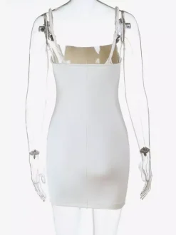 Beaded Strap Women's Mini Dress - Minimalist White Cami Bodycon - Coastal Grandmother Summer Vacation Beach Dress 2026