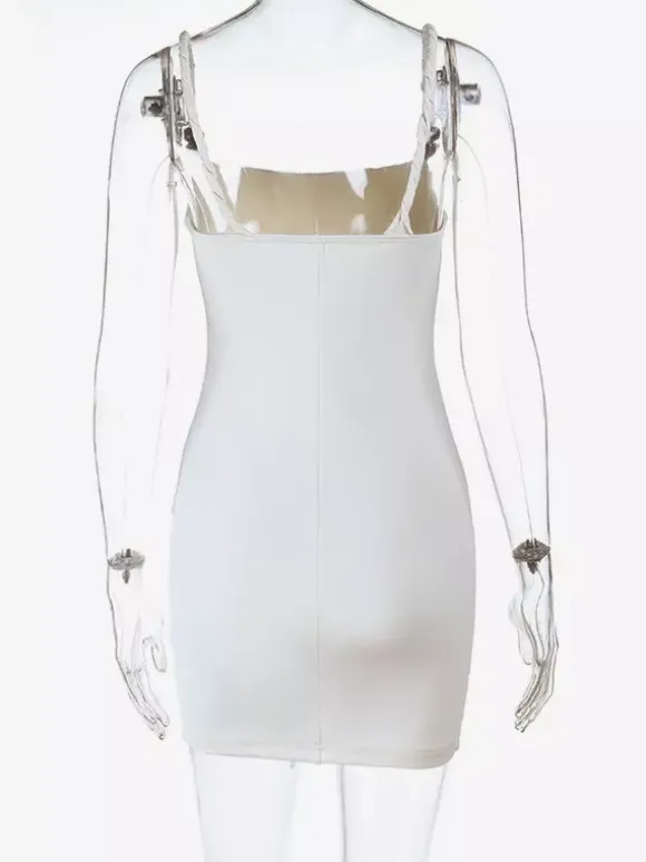 Beaded Strap Women's Mini Dress - Minimalist White Cami Bodycon - Coastal Grandmother Summer Vacation Beach Dress 2026