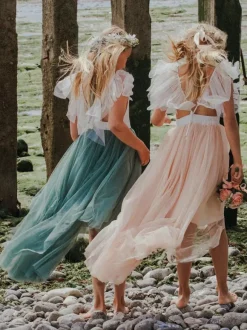 Beautiful Boho Rustic Butterfly Cyan Tulle Sleeveless Jewel Neck Flower Girl Dresses