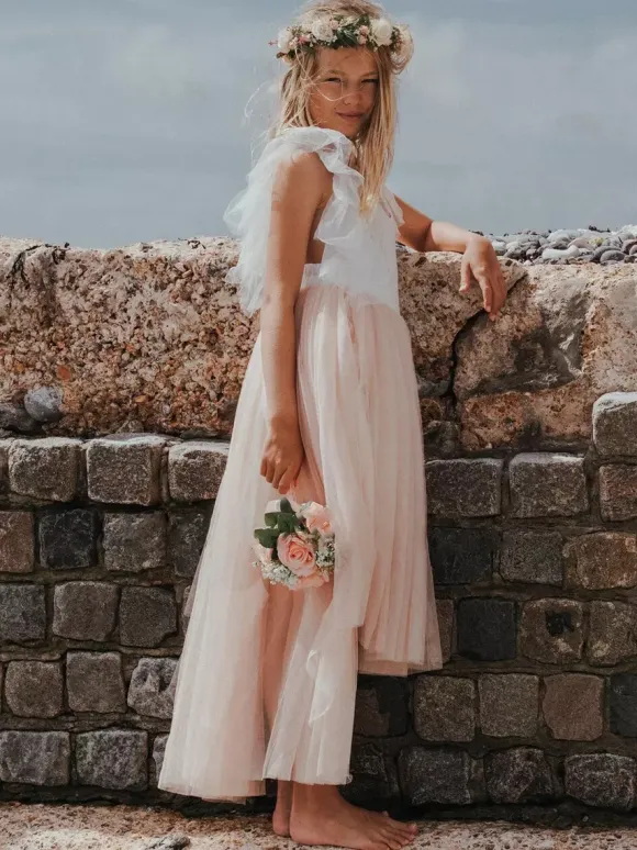 Beautiful Boho Rustic Butterfly Cyan Tulle Sleeveless Jewel Neck Flower Girl Dresses