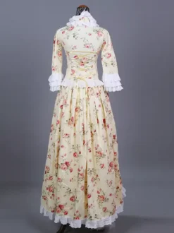 Beige Retro Costumes Women's Floral Print Marie Antoinette Costume Ruffles Lace Polyester Set Dress Retro Masquerade Ball Gown