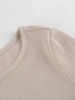 Beige Ribbed Women Long Sleeve Top - Chic Ruched Front Flare Sleeve Slim Fit - Minimalist Basic Spring Casual Streetwear 2026
