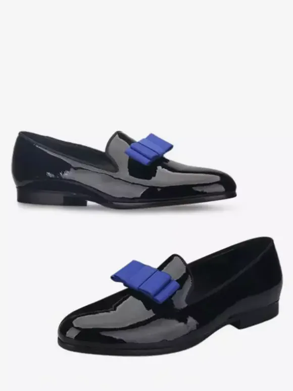Belgian Loafer Shoes For Men Patent PU Upper Flowers Artwork Slip-On Prom Party Wedding Shoes