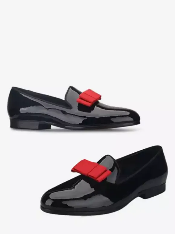 Belgian Loafer Shoes For Men Patent PU Upper Flowers Artwork Slip-On Prom Party Wedding Shoes