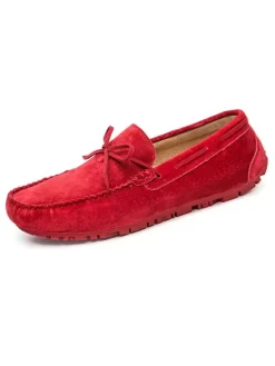 Belgian Loafer Shoes For Men Cosy Suede Leather Bows Slip-On Khaki Casual Flat Shoes