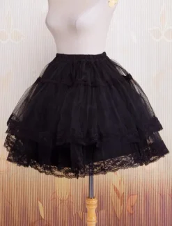 Bell Shape Black Organza Lolita Petticoat Lace Trim