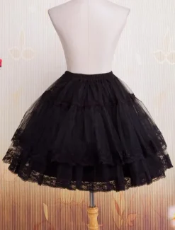 Bell Shape Black Organza Lolita Petticoat Lace Trim