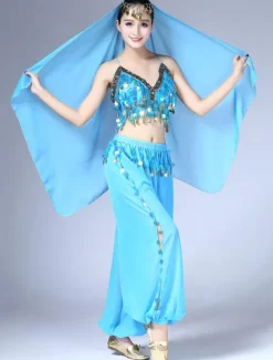 Belly Dance Costume Chiffon Red Women's Pants With Top And Headband