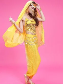 Belly Dance Costume Chiffon Rose Beaded Top With Pants And Veil Bollywood Dance Costume