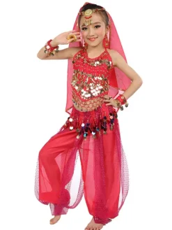 Belly Dance Costume Kids Blue Chiffon Sleeveless Indian Bollywood Dancing Costumes