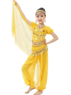 Belly Dance Costume Kids Light Green Chiffon Bollywood Indian Dancing Costumes