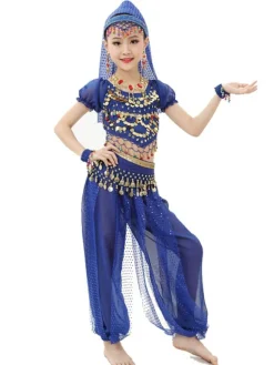 Belly Dance Costume Kids Light Green Chiffon Bollywood Indian Dancing Costumes