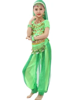 Belly Dance Costume Kids Light Green Chiffon Bollywood Indian Dancing Costumes