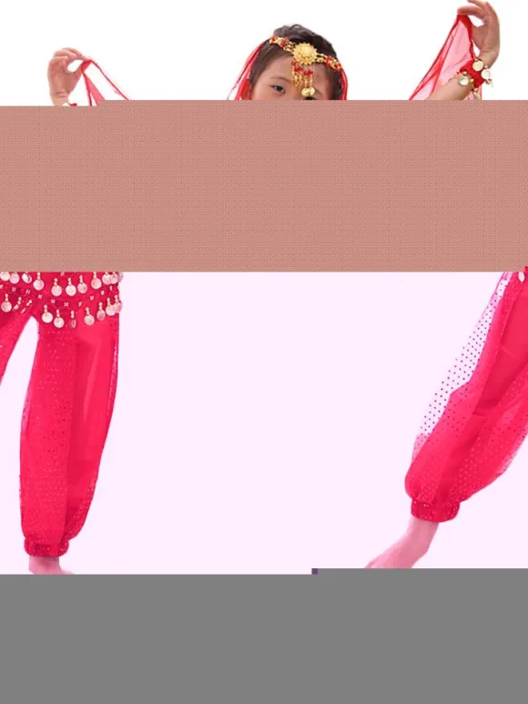 Belly Dance Costume Kids Red Chiffon Sleeveless Indian Bollywood Dancing Costumes