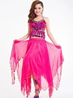 Belly Dance Costume Outfit Women Chiffon Skirt Top And Veil Bollywood Dancing Wear