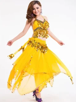 Belly Dance Costume Outfit Women Chiffon Skirt Top And Veil Bollywood Dancing Wear