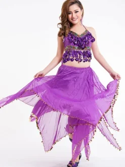 Belly Dance Costume Outfit Women Chiffon Skirt Top And Veil Bollywood Dancing Wear