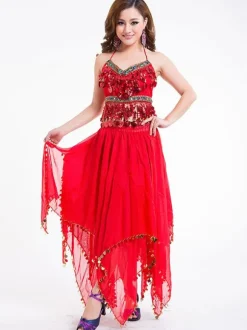 Belly Dance Costume Outfit Women Chiffon Skirt Top And Veil Bollywood Dancing Wear