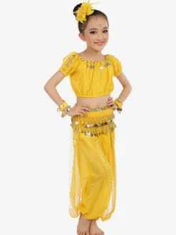 Belly Dance Costume Royal Blue Kids Chiffon Short Sleeve Indian Bollywood Dancing Costumes