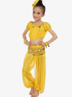 Belly Dance Costume Royal Blue Kids Chiffon Short Sleeve Indian Bollywood Dancing Costumes