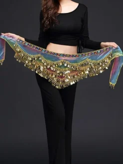 Belly Dance Costume Scarf Belt Blue Voile Bollywood Dancing Accessories