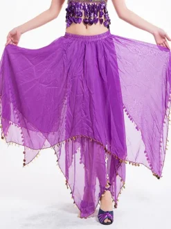 Belly Dance Costume Skirt Red Women Chiffon Sequin Dancing Bottoms