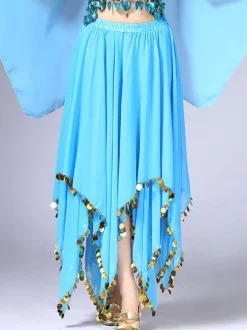 Belly Dance Costume Skirt Red Women Chiffon Sequin Dancing Bottoms
