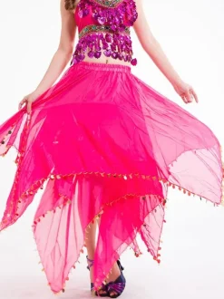 Belly Dance Costume Skirt Red Women Chiffon Sequin Dancing Bottoms