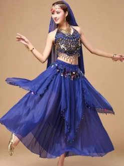 Belly Dance Costume Women's Red Sparkle Chiffon Bollywood Dance Dress