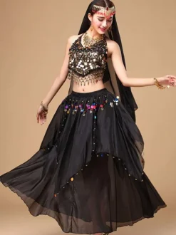 Belly Dance Costume Women's Red Sparkle Chiffon Bollywood Dance Dress