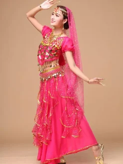 Belly Dance Costume Yellow Chiffon Sparkle Bollywood Dance Dress for Women