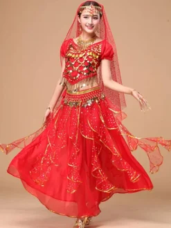 Belly Dance Costume Yellow Chiffon Sparkle Bollywood Dance Dress for Women