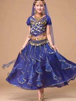 Belly Dance Costume Yellow Chiffon Sparkle Bollywood Dance Dress for Women