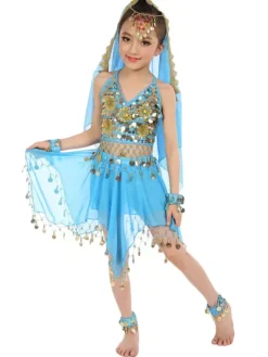 Belly Dance Costumes Kids Chiffon Red Sleeveless Indian Bollywood Dancing Dresses