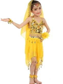 Belly Dance Costumes Kids Chiffon Red Sleeveless Indian Bollywood Dancing Dresses
