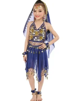 Belly Dance Costumes Kids Chiffon Red Sleeveless Indian Bollywood Dancing Dresses