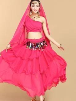 Belly Dance Costumes Sequins Ruffles One Shoulder Top Women Dancing Wear