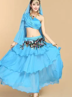 Belly Dance Costumes Sequins Ruffles One Shoulder Top Women Dancing Wear