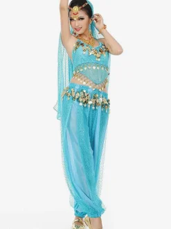 Belly Dance Blue Chiffon Women Performance Sleeveless Dancing Suit