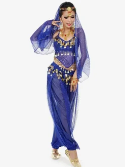 Belly Dance Blue Chiffon Women Performance Sleeveless Dancing Suit