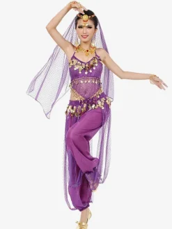 Belly Dance Blue Chiffon Women Performance Sleeveless Dancing Suit