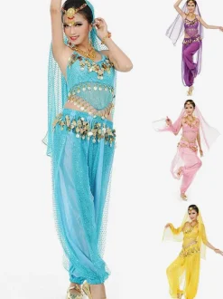 Belly Dance Blue Chiffon Women Performance Sleeveless Dancing Suit