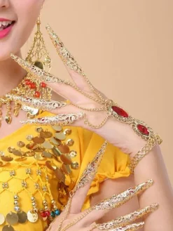 Belly Dance Costume Gold Synthetic Bollywood Dancing Nail Warp for Women