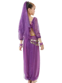 Belly Dance Costume Kids Red Chiffon Long Sleeve Indian Bollywood Dancing Costumes