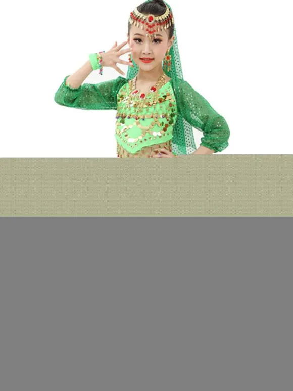 Belly Dance Costume Kids Red Chiffon Long Sleeve Indian Bollywood Dancing Costumes